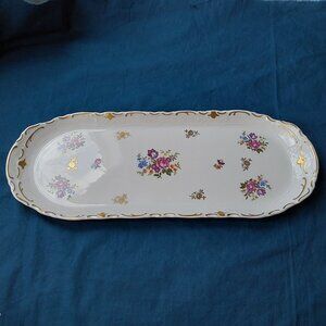 Pretty vintage dresser tray long serving dish Reichenbach flowers gold trim